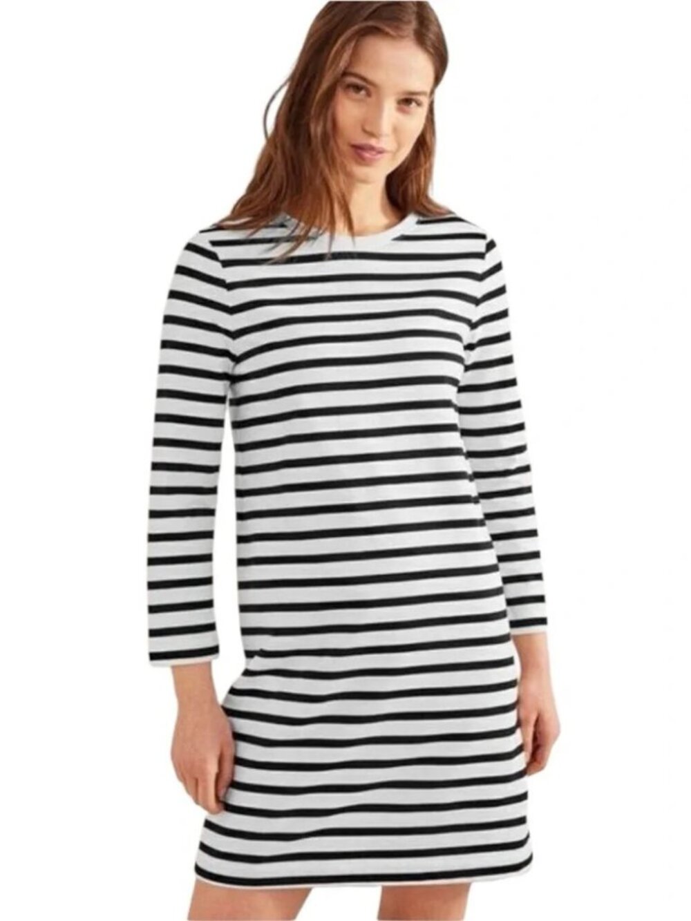 Boden Breton Stripe Long Sleeve Jersey Dress Black White Crew Neck Size US 4